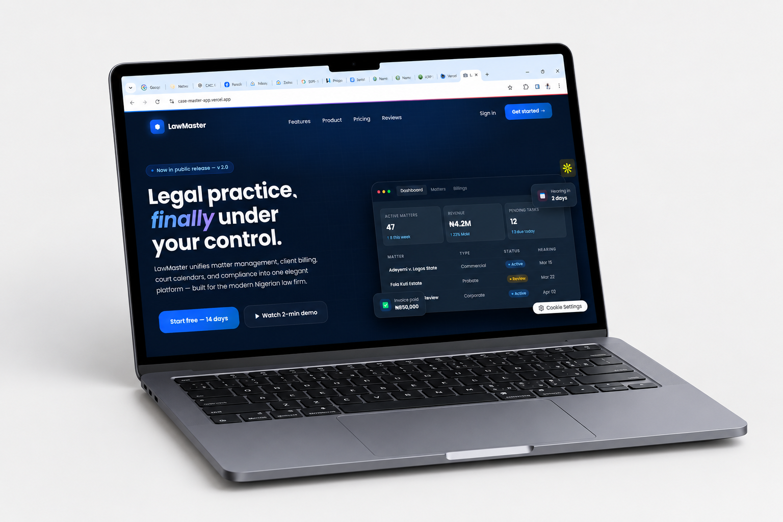 Responsive website mockup shown on a laptop